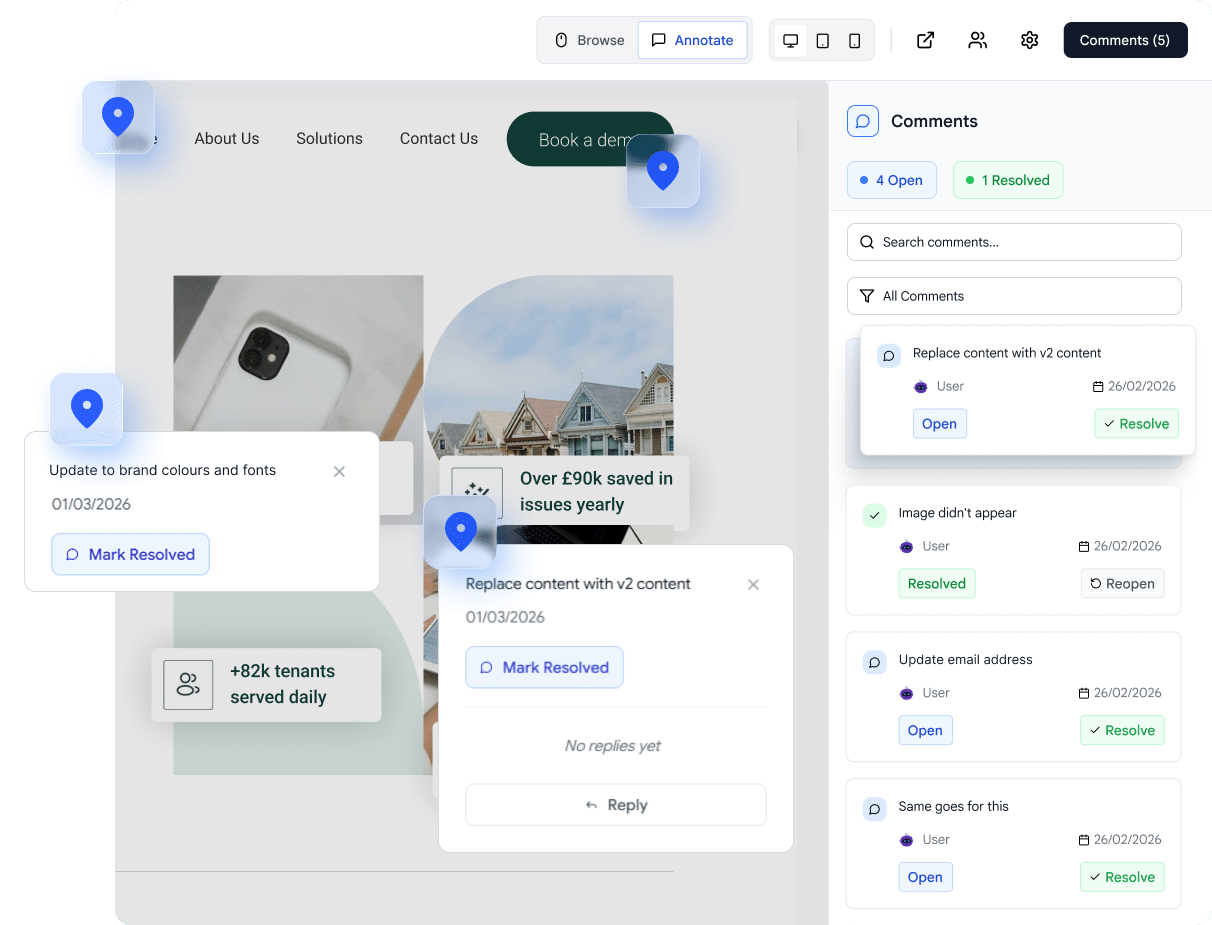 User interface with feedback comments and updates